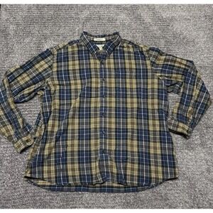 Vintage LL Bean Flannel Shirt 2XL Blue Heavy Scotch Plaid English Countryside